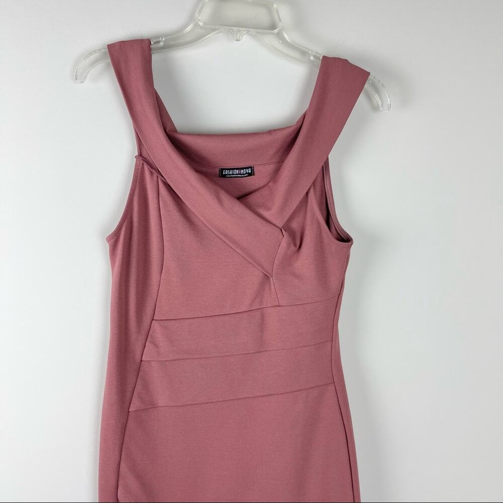 Fashion Nova mauve pink bandage bodycon stretchy slit midi dress medium - Picture 3 of 9